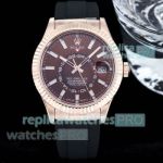 FH Factory Swiss Clone Rolex Gain Weight Sky-Dweller Cal.9002 Rose Gold Rubber Strap Watch 